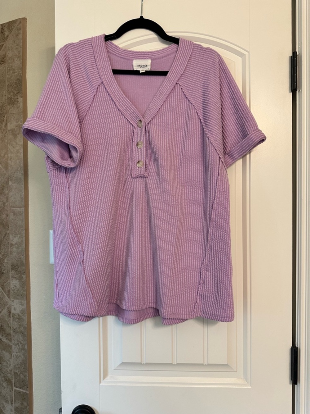 Andree Lilac Waffle Knit Short Sleeve Henley